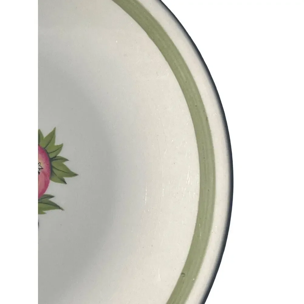 Vintage Set 5 Ridgway Pottery Fruit Plates Evesham England Green Border Dessert